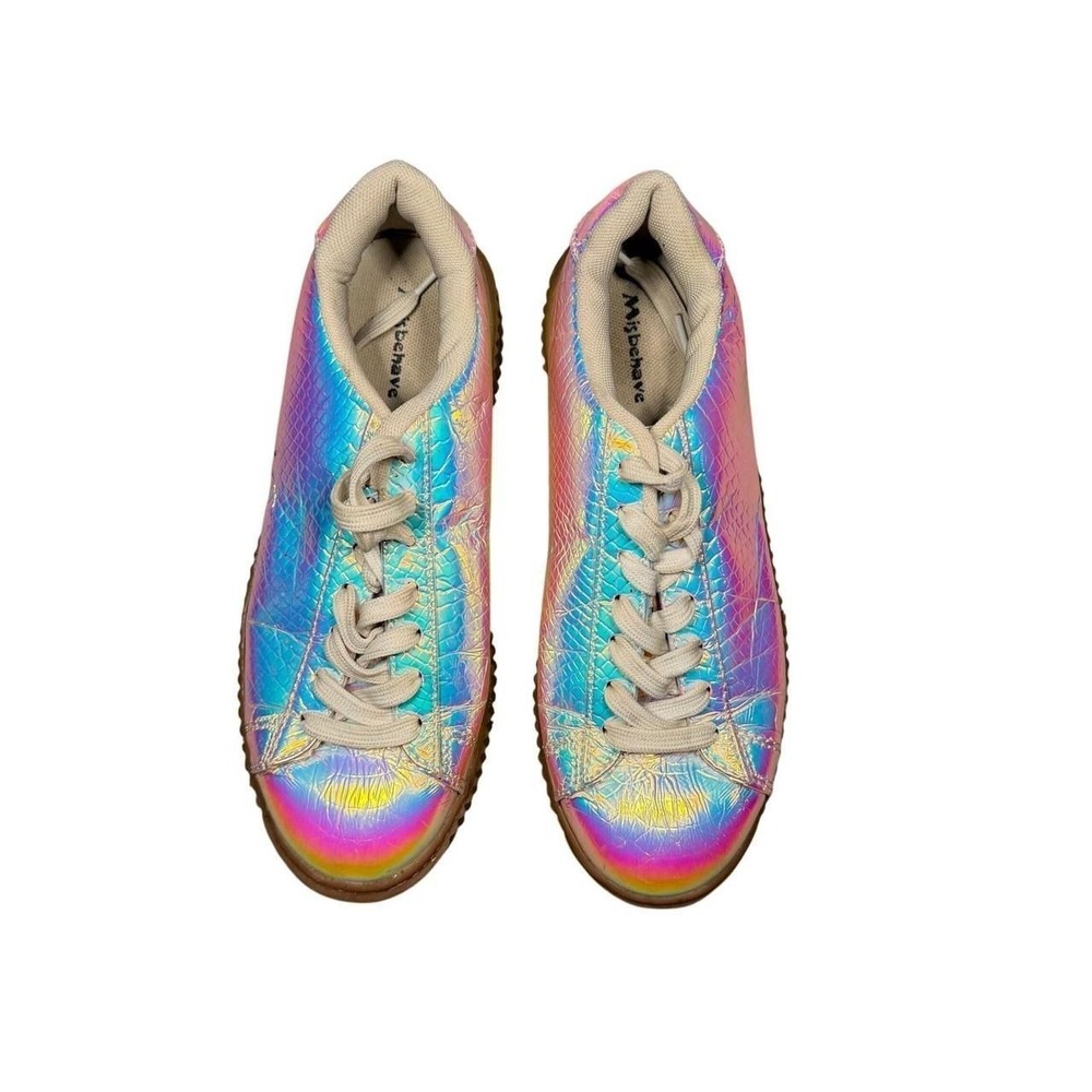 Misbehave Iridescent Holographic Sneakers Size 7.5 Womens Pink Blue Metallic